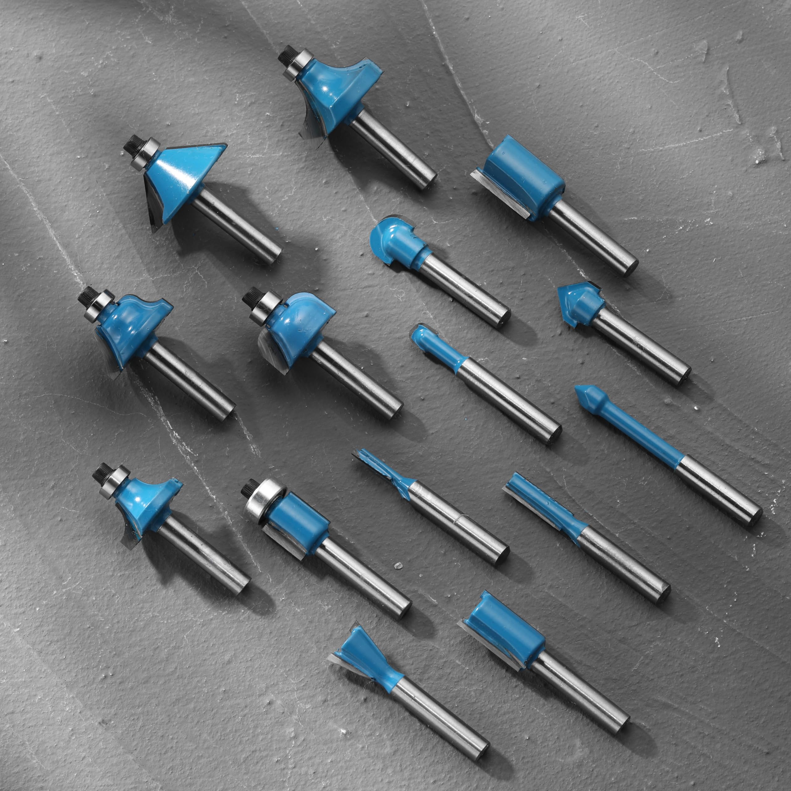 Genmitsu 15 Pieces 1/4 Inch Shank Router Bit Set Woodworking Tools for Trim Groove Edge Treatment DIY CNC Machine Engraving Woodworking Project with Carry Case
