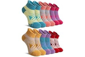 Velice Kids Merino Wool Ankle Hiking Running Socks Girls Boys Teens Athletic Warm Thick Cushion No Show Socks 6 Pairs