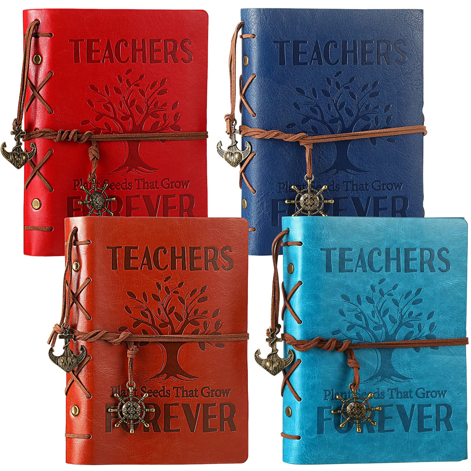 Photo 1 of Glenmal 4 Pads Teacher Leather Journals Christmas Teacher Appreciation Gifts Teachers Plant Seeds That Grow Forever Writing Journal Notebook Vintage Leather Journal Teacher Gift 160 Page