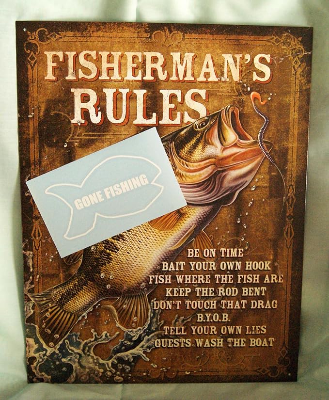 Fisherman's Rules w/ Fish Top 8 Rule Funny Novelty Tin Sign w/ Free