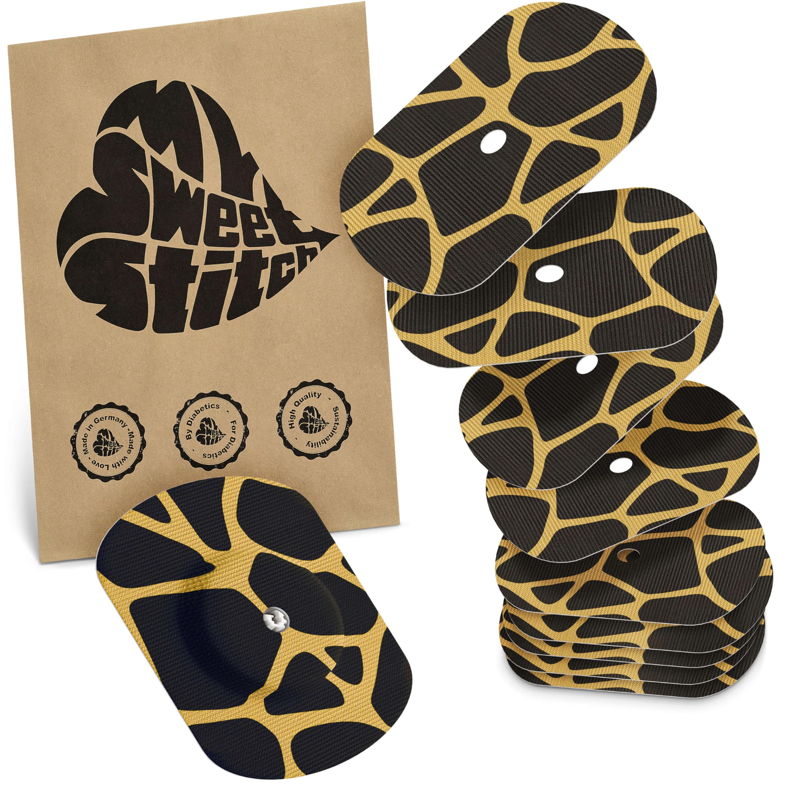 MySweetStitch - 10 x Freestyle Libre 1 & 2 Patches Oval with Ventilation Hole, Overpatch Ø 70 x 55mm, Waterproof, Breathable, Skin-Friendly, Made in Germany, Savannah