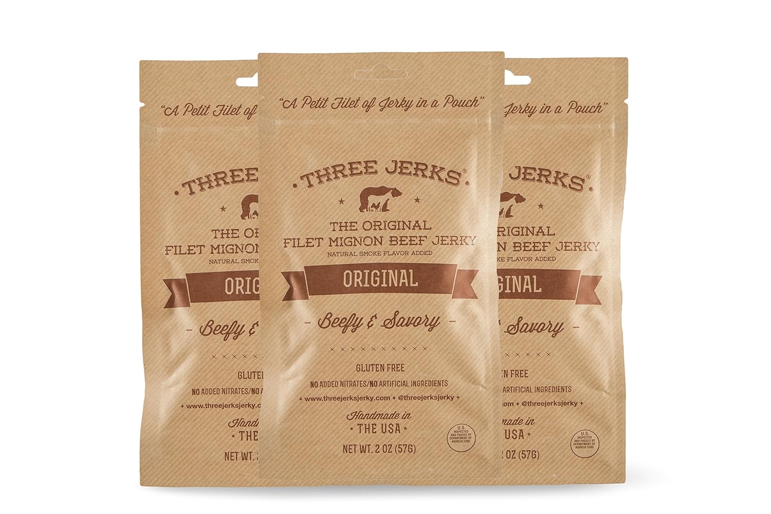 Three Jerks High Protein Filet Mignon Beef Jerky, Original, Pack of 3