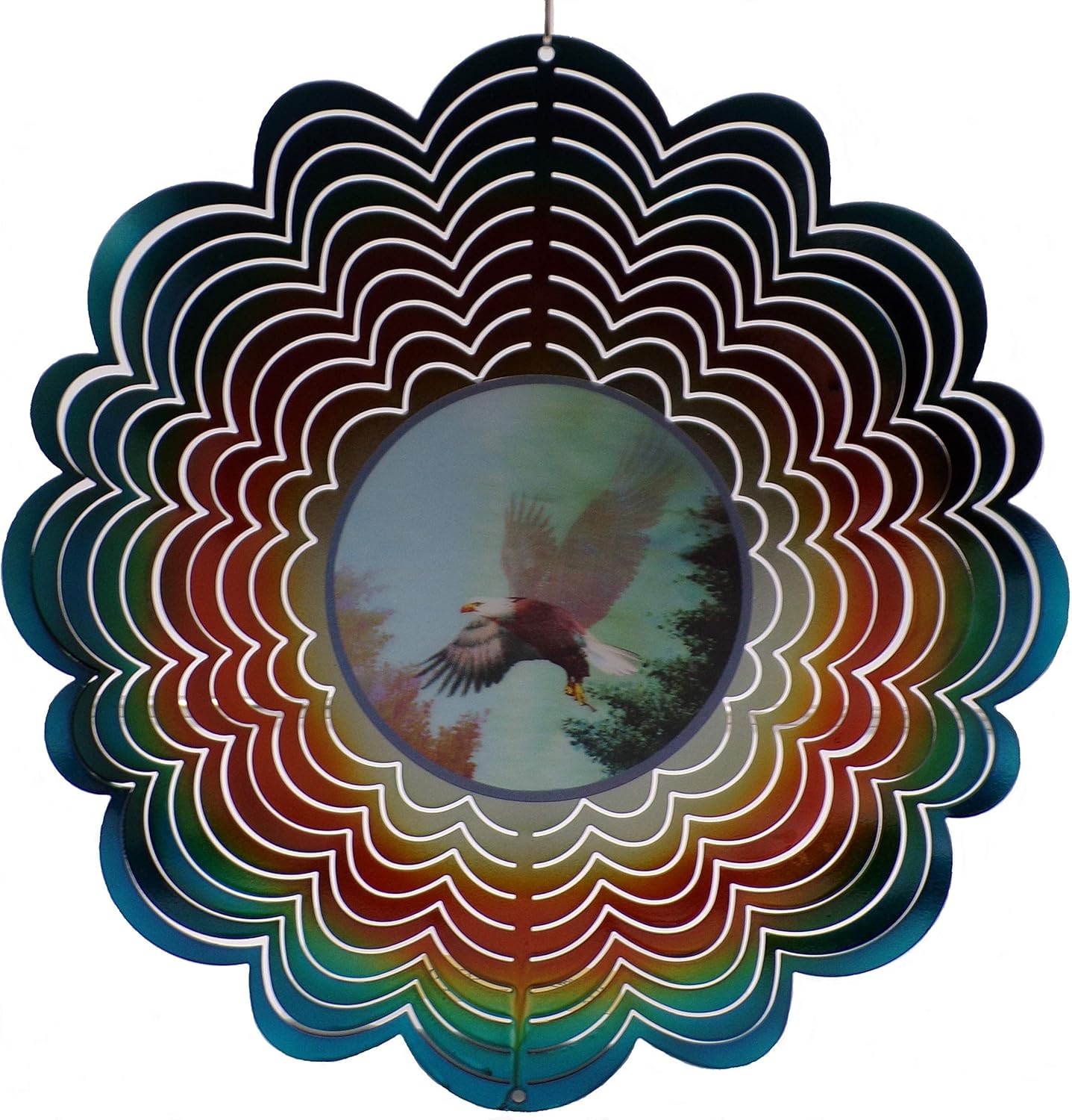 Eagle Holographic Hanging Wind Spinner Stainless Steel Indoor/Outdoor 12" Garden