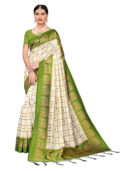 Women Mysore Silk Printed Saree, Orange & Off White Sari