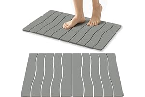 Stone Bath Mat (23.6" x 15.4") Diatomaceous Earth Bath Mat, Quick-Dry, Super Absorbent, Non-Slip, Easy to Clean, Modern Spa-I