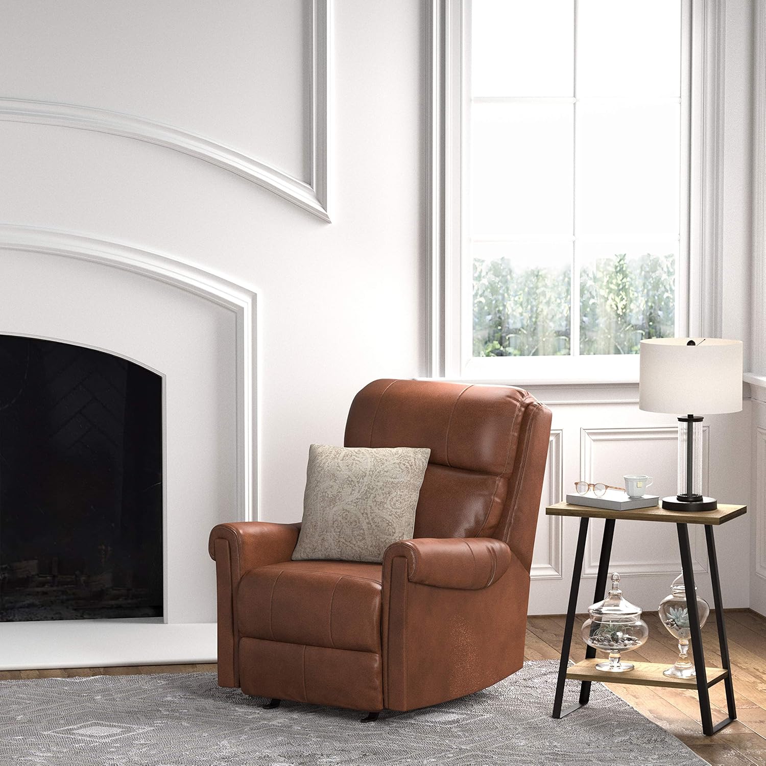  Brand – Ravenna Home Tamarack Rocker Recliner, 34"W, Leather, Amber: Furniture & Decor