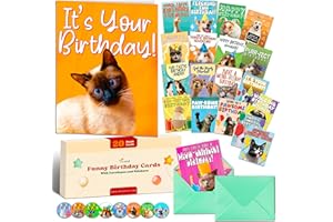 Funny Kids Birthday Cards with Envelopes & Stickers – 20 Pack Animal Greeting Cards, Blank Inside, Bulk Classroom Celebration