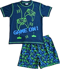 Pijama corto para niño Space Invader Game On Controller 7-16 años, color verde y azul marino