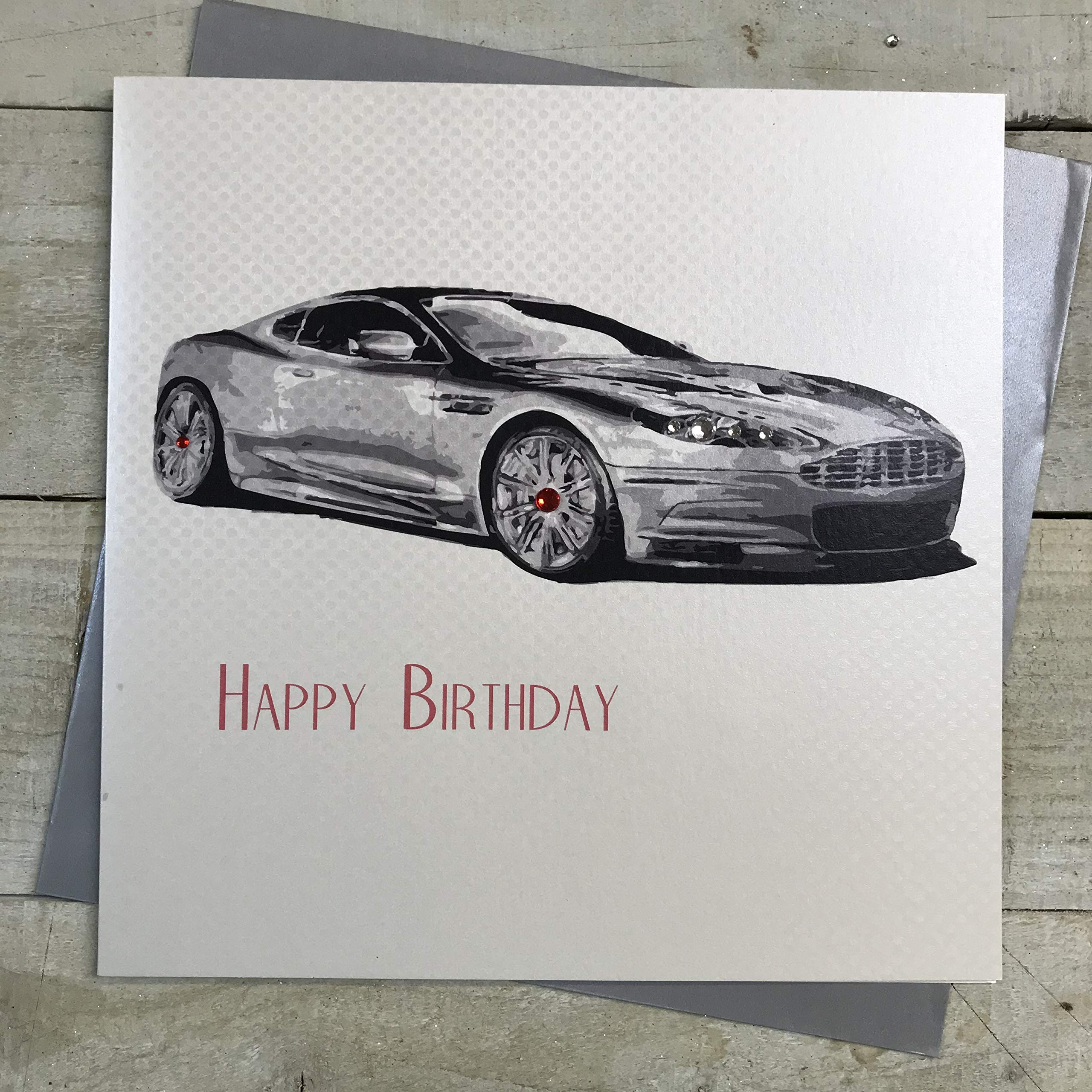 White Cotton Cards Large Sports Car, Happy Birthday Handmade Birthday Card, XSB100-P
