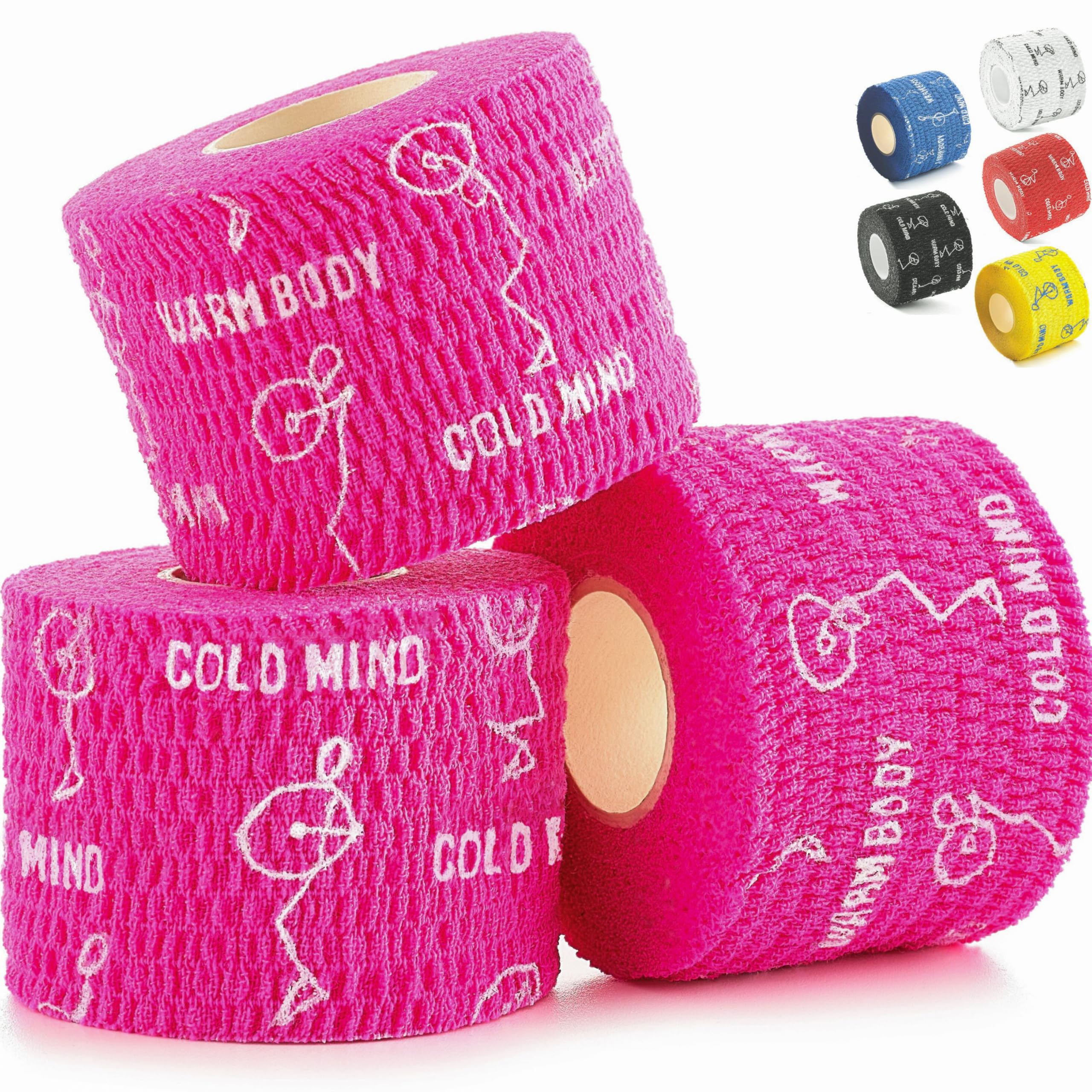 WARM BODY COLD MIND Weight Lifting Thumb Tape - Hook Grip Tape for Crossfit, Weightlifting Powerlifting Deadlift, Sticky & Stretchy Athletic Grip Tape (3 Rolls Pink, 19ft x 1.85in)