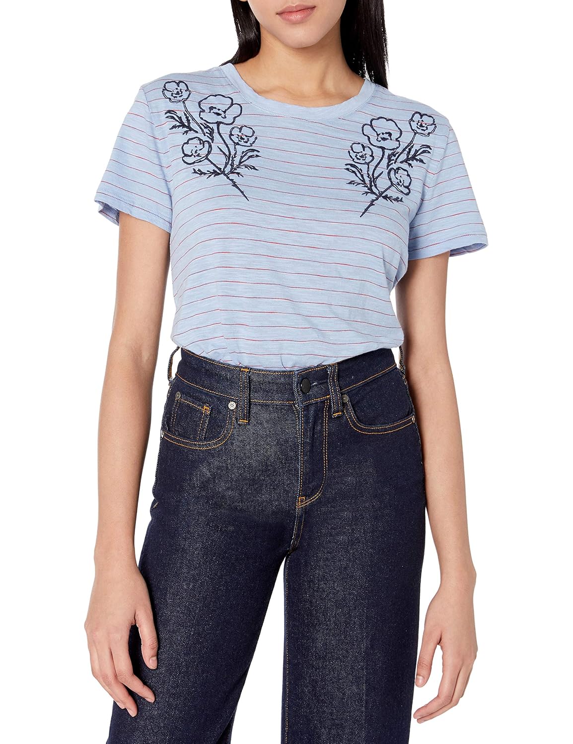 lucky brand floral embroidered tee