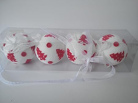 Immagini Natalizie Innevate.A B Idea Justshopping Set Di Quattro 4 Palle Palline Natalizie Innevate Con Albero Rosso E Bottoni Rossi Particolari Controllare Immagine In Piu Il Laccetto E Particolare Di Lana Diametro 8 Cm Amazon It Casa