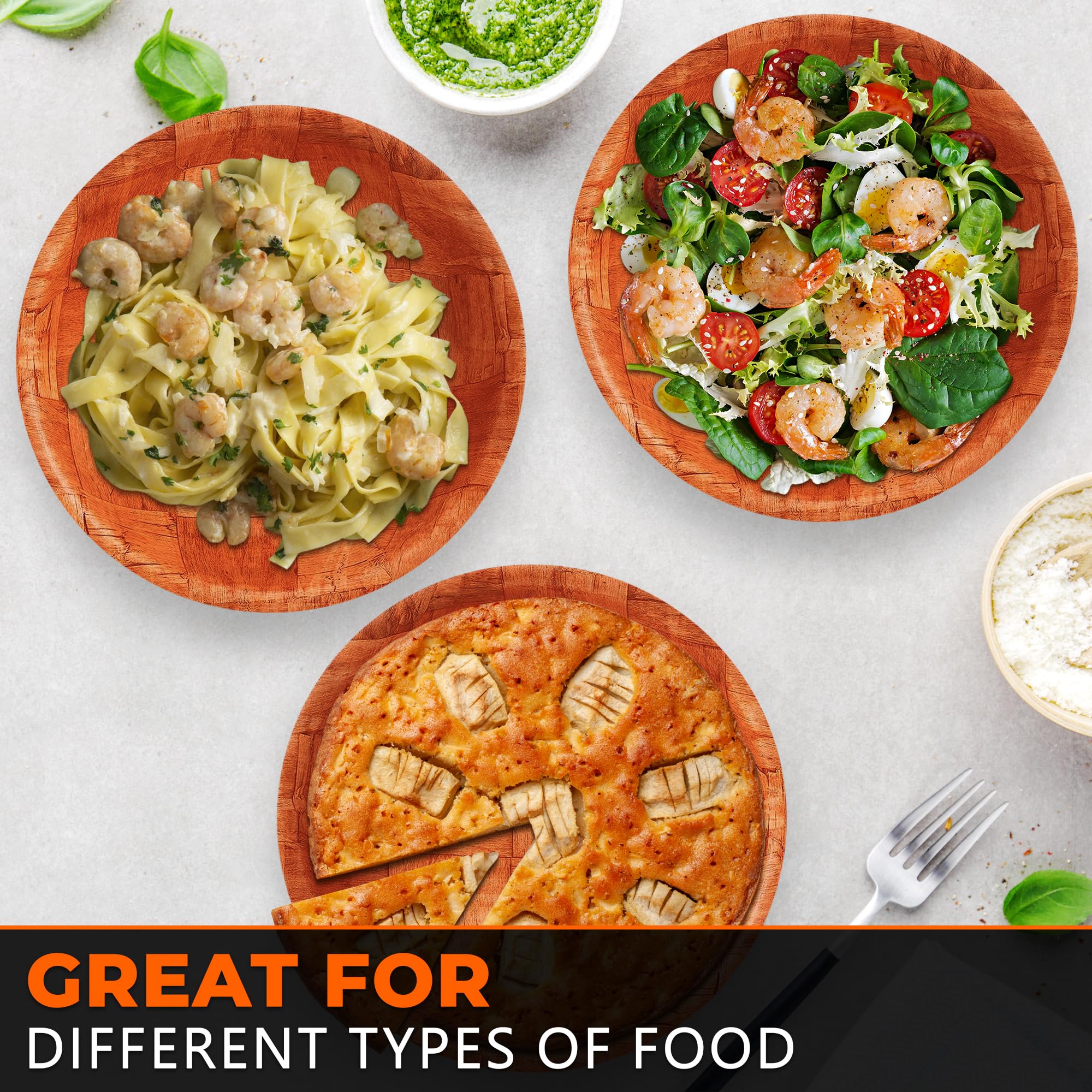 6Pcs Wooden Salad Bowl Set - 8 Inch Decorative Bowls for Kitchen Large Serving Bowls for Entertaining Small Snack Bowls Set Soup - Fruit Bowl for Kitchen Counter Salad Bowls for Lunch Serving Bowl Set - Image 6