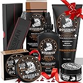 Bossman Complete Beard Kit – Men's Beard Oil Jelly, Fortifying Shower Conditioner, Balm, Mustache Wax & Comb – Beard Softener & Grooming Care – Men Gift Set (Stagecoach Scented)
