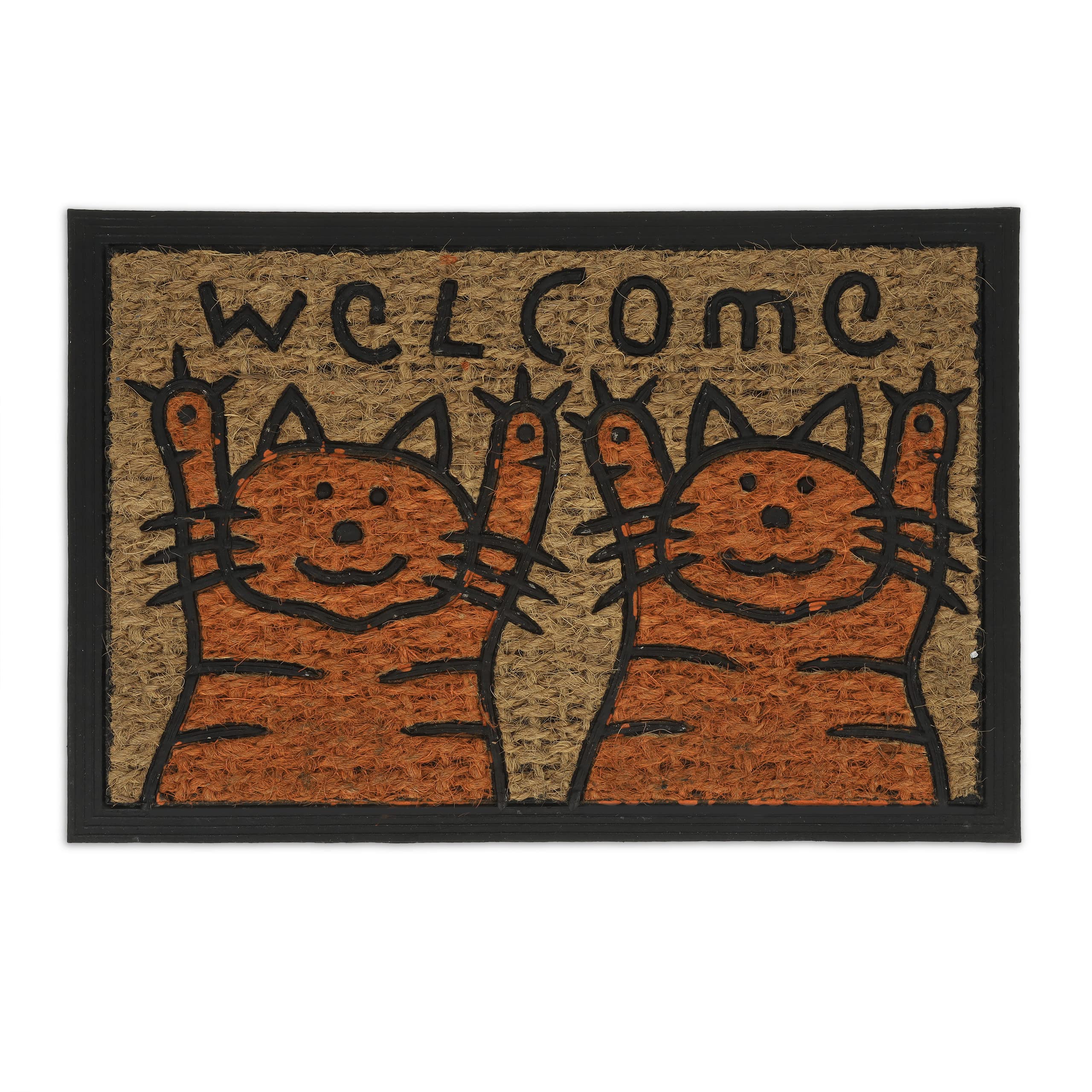 Relaxdays Welcome Cats Cute Kitties Doormat, 40 x 60 cm, Door Mat Inside & Outside, Non-Slip Wiper, Coir/Black, Coco, 60x40cm