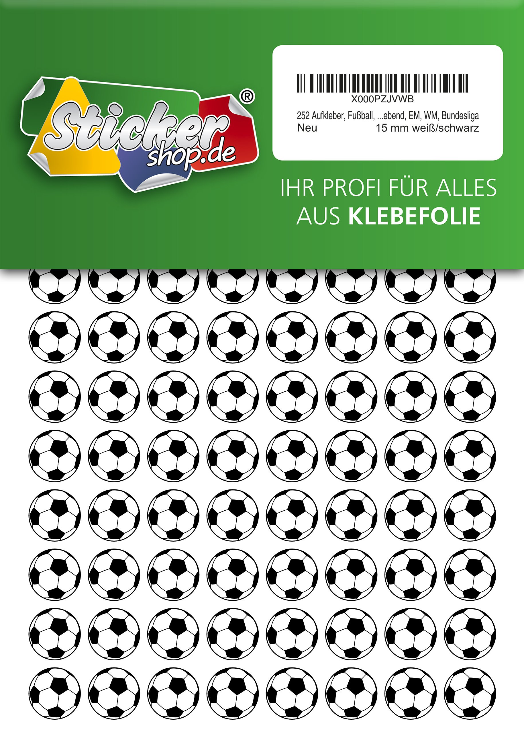 252 Football sticker, black/white, 0.6”, PVC-film, printed, self-adhesive, EM, WM, Bundesliga