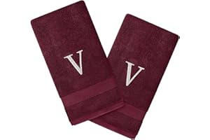PERSONALIZED PASSION Personalized Towels Set with Monogram - Set of 2 Highly Absorbent & Soft Turkish Cotton Hand Towels - 16"x27" Monogrammed Hand Towels for Bathroom, Spa, Gym, Hotels - Wine Red Hand Towel Set - V