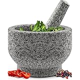 Heavy Duty Natural Granite Mortar and Pestle Set, Expertly Carved, Make Fresh Guacamole at Home, Solid Stone Grinder Bowl, He