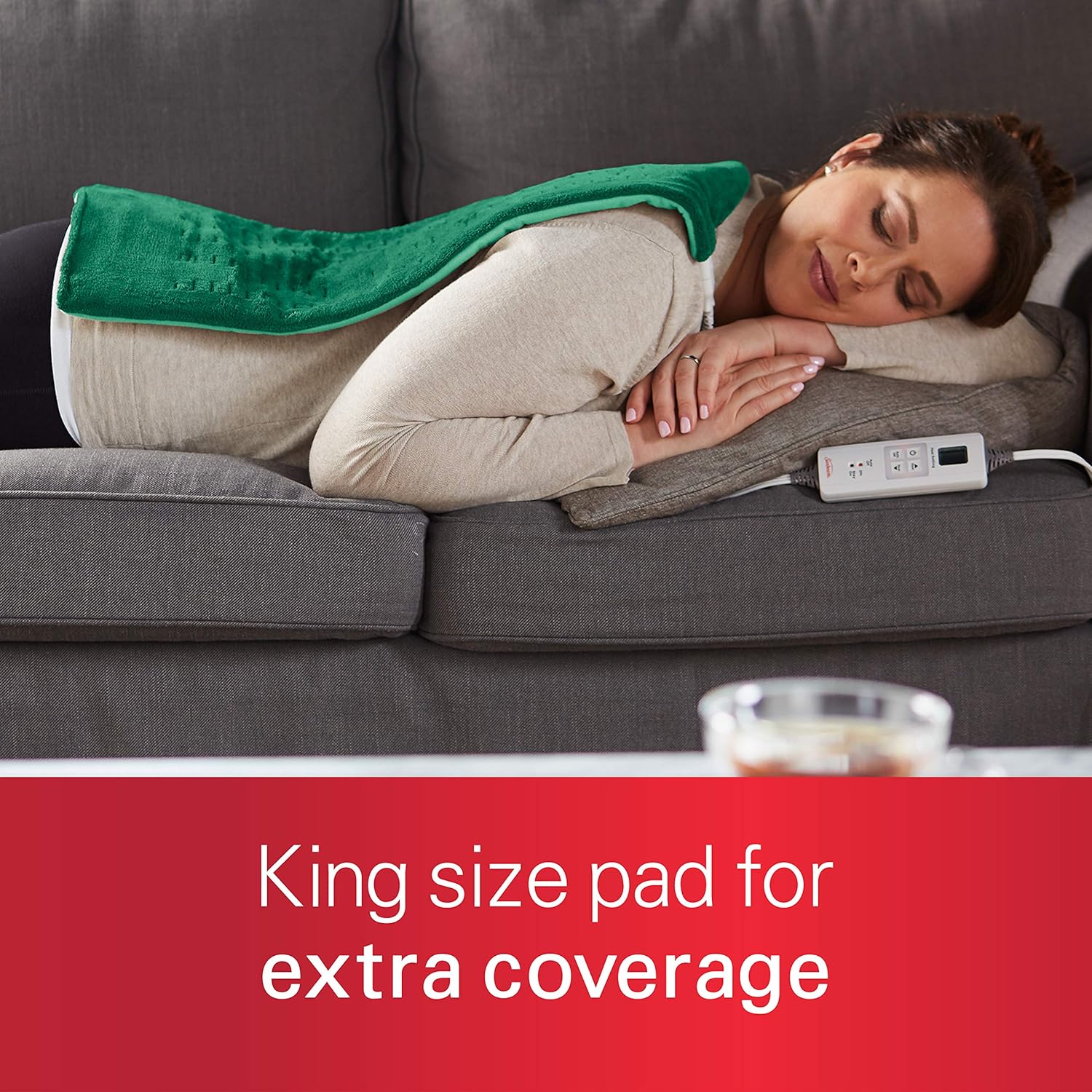 Sunbeam, Heating Pad for Fast Pain Relief XLarge King XpressHeat 6 Heat Settings with Auto-Shutoff 12 x 24 Inch XLarge, Green: Health & Personal Care