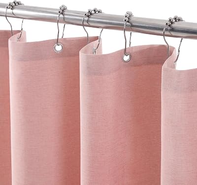 Waterproof Narrow Shower Curtain 92x182cm Linen Look Pink