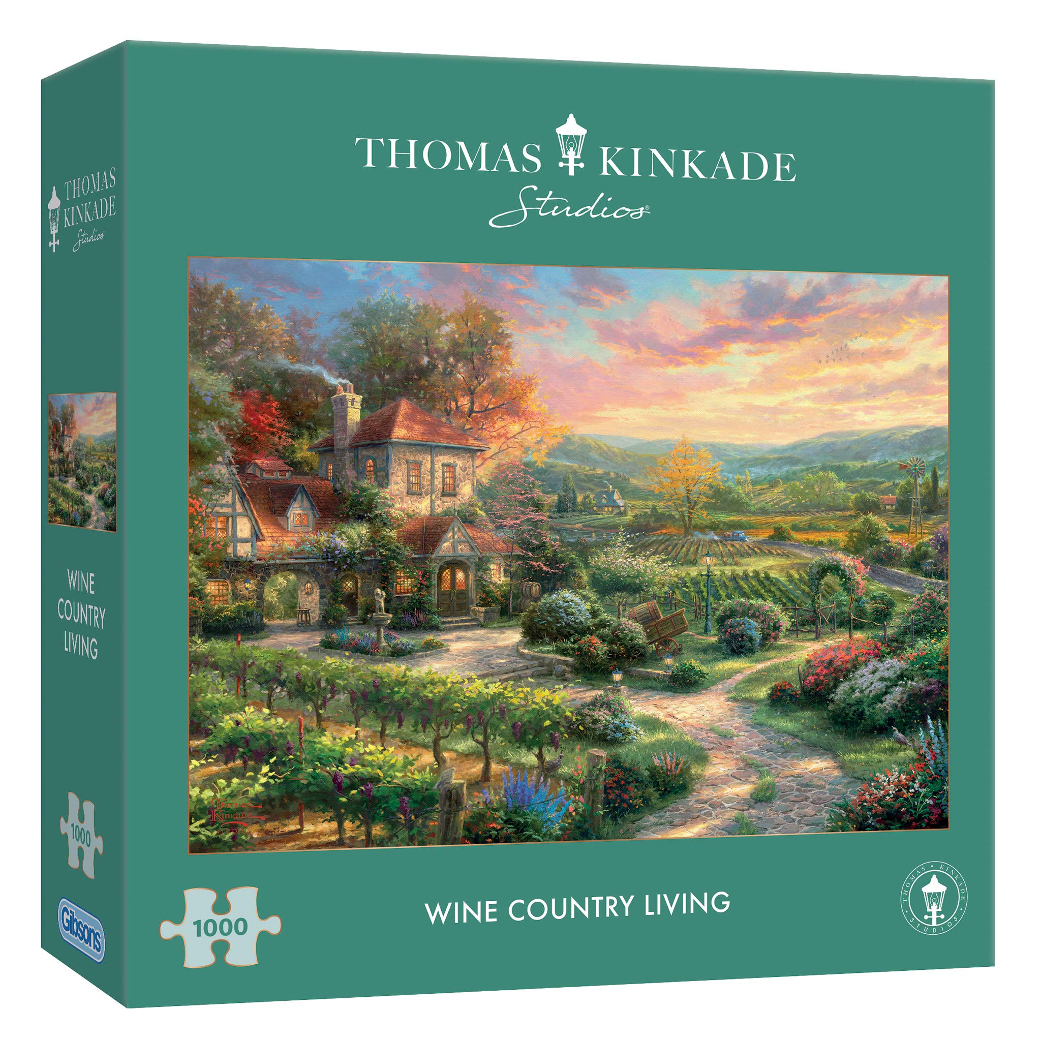 Thomas Kinkade: Wine Country Living | 1000 Piece Jigsaw Puzzle | Beautiful Sunset Vinyard | Sustainable Jigsaw Puzzle for Adults | Premium 100% Recycled Board | Great Gift for Adults | Gibsons Games