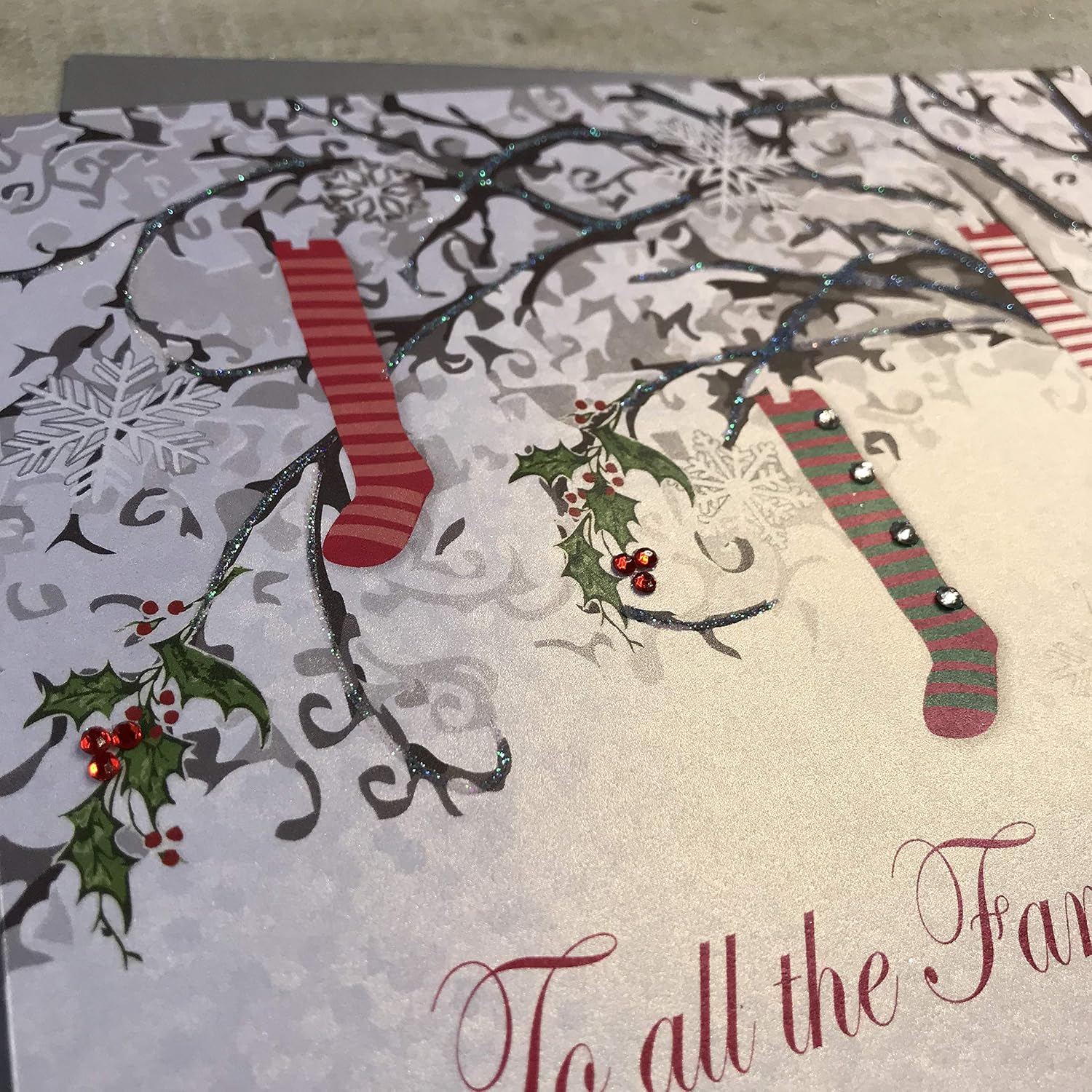 WHITE COTTON CARDS To All The Family Handmade Christmas Card (Code x14-52),16cm x 16cm - Image 4