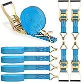 4Pack Heavy Duty Ratchet Straps, 2” 32Ft Ratchet Tie Down Strap, Tie Down Ratcheting with Double J Hook, 4000 LB Break Strength Cargo Straps Ratcheting for Moving Cargo, Lawn Equipment and Motorcycles