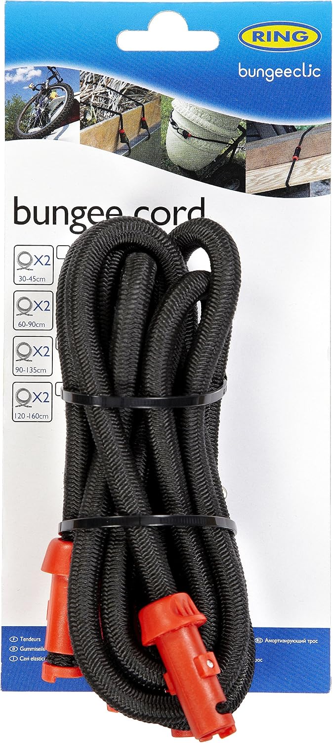 Ring RLS90 BungeeClic Cord Twin Pack, 90-135 cm, Black/Red, Set of 2, Black/ Red