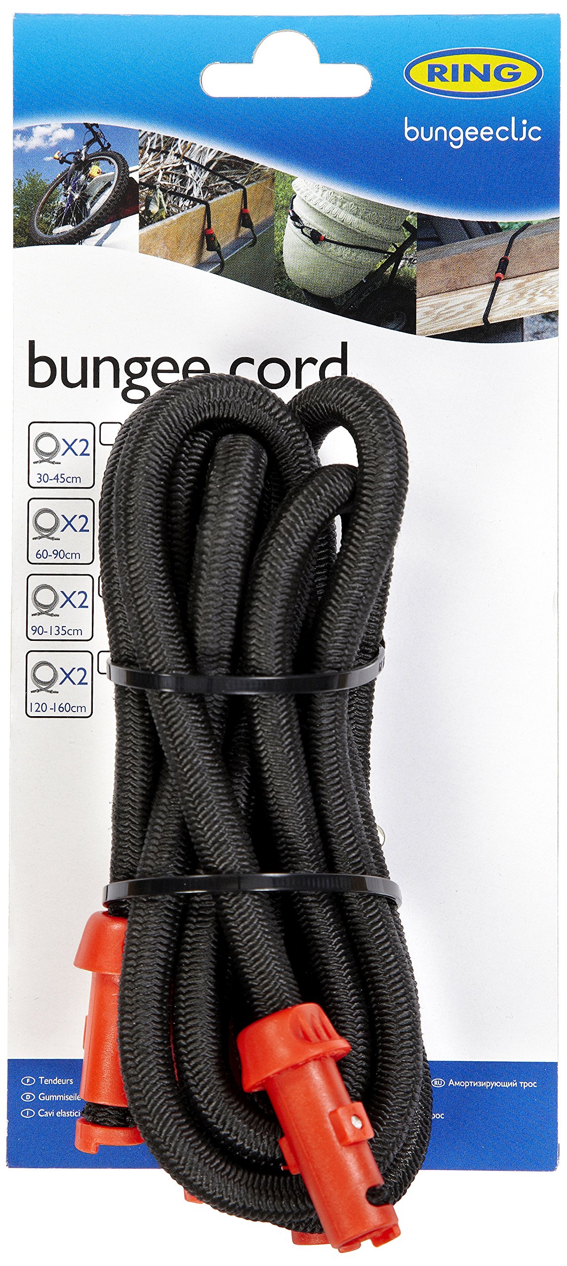 Ring RLS90 BungeeClic Cord Twin Pack, 90-135 cm, Black/Red, Set of 2