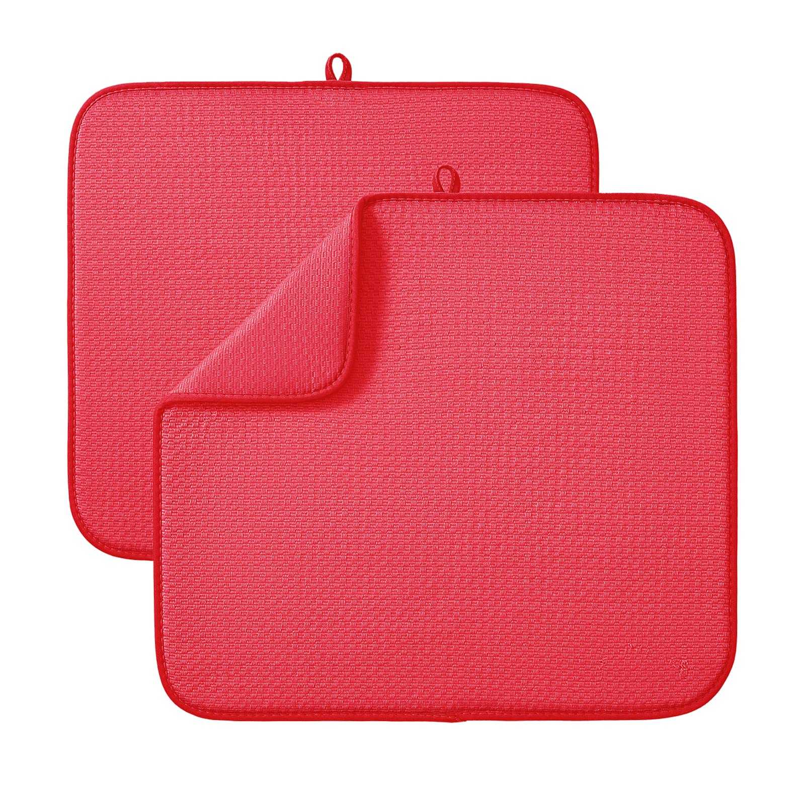 Microfibre Drying Mat for Kitchen Dish Drying Drainer Mat Absorbent Drying Mat Washing Up for Glass, Plate &Cup 40cm x 46 cm 2 Pack Red