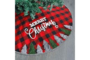Juegoal 48 Inch Christmas Tree Skirt, Soft Red and Black Plaid Christmas Tree Mat for Xmas Party Decoration, Christmas Tree Holiday Decor
