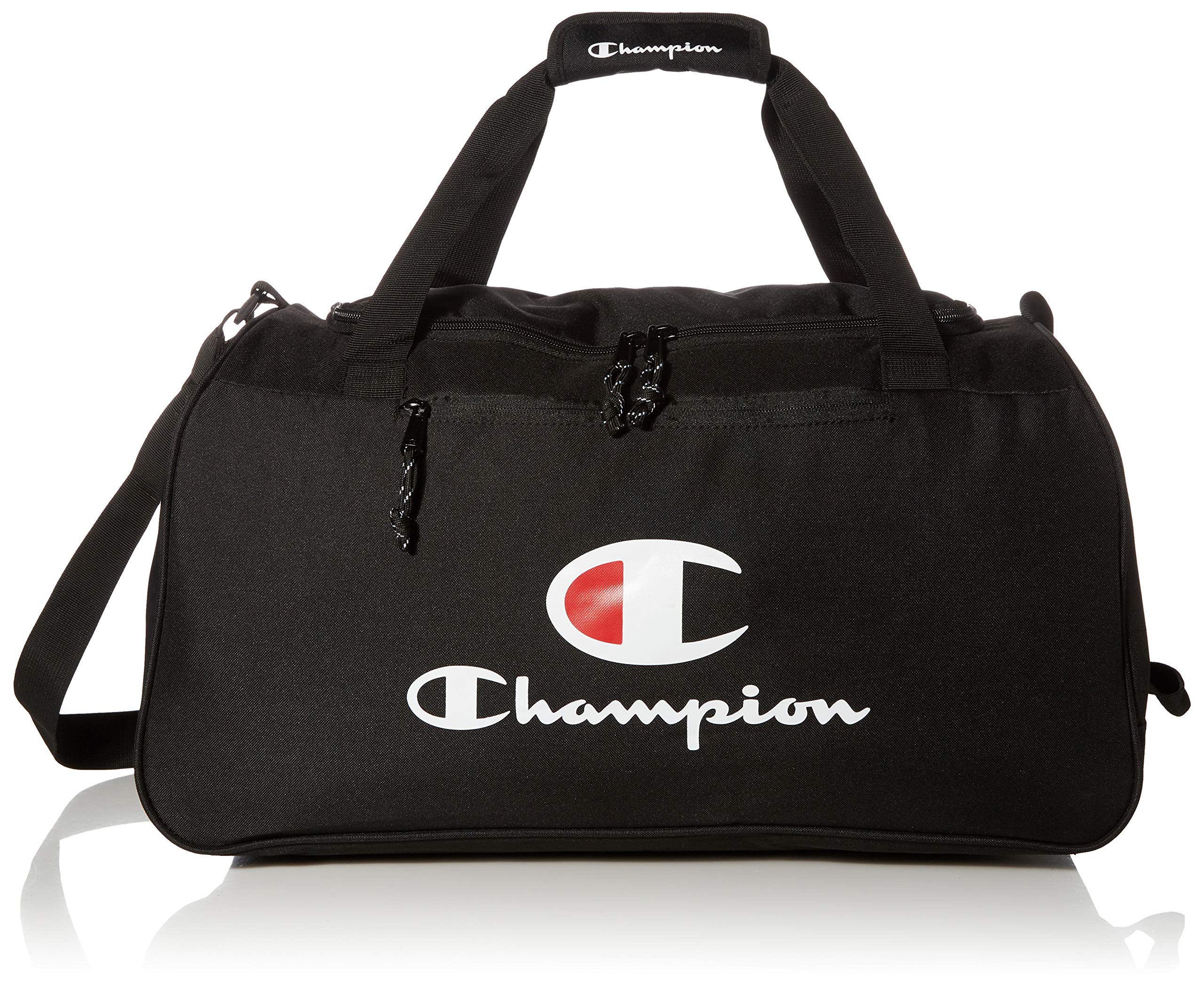 Champion Unisex's Progress Duffel Bag, Black Solid/White, One Size