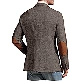 DRCUIVS Men's Herringbone Tweed Blazer with Elbow Patches Vintage 2 Button Slim Fit Classic Business Suit Jacket