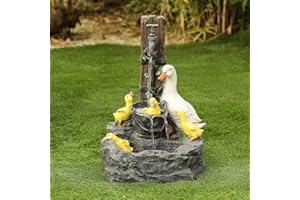 LUXENHÖME LuxenHome Resin Duck Family Bath Patio Fountain, 3 Tiered Waterfall Fountain Decor for Ourdoor Garden Court Backyard Decking 24 inch, Gray/Yellow