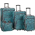 Rockland Jungle Softside Upright Luggage, Blue Leopard, 4-Piece Set (14/29/24/28)