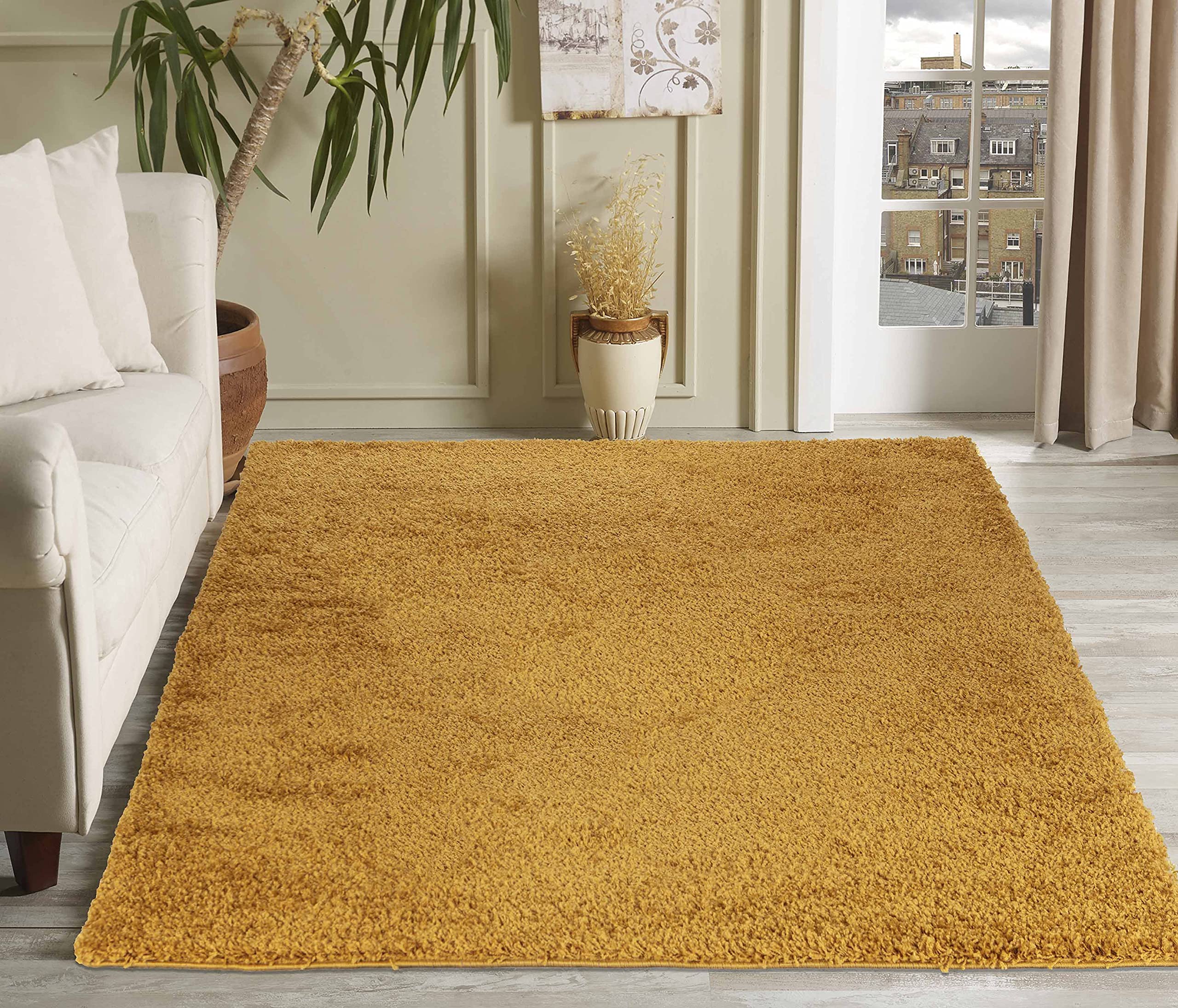 Serdim Rugs Living Room Area Shaggy Rugs, Polypropylene, Gold, 60x110cm(2'x3'7)