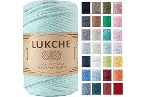 LUKCHE Braided Cotton Macrame Cord 3mm x 93 Yards (279 Feet), Colored Rope, Bohemia Macrame Rope, Macrame Yarn, Colored Craft Rope for Wall Hanging, Plant Hangers, Crafts, for Knitting (Mint Green 3mm) 1