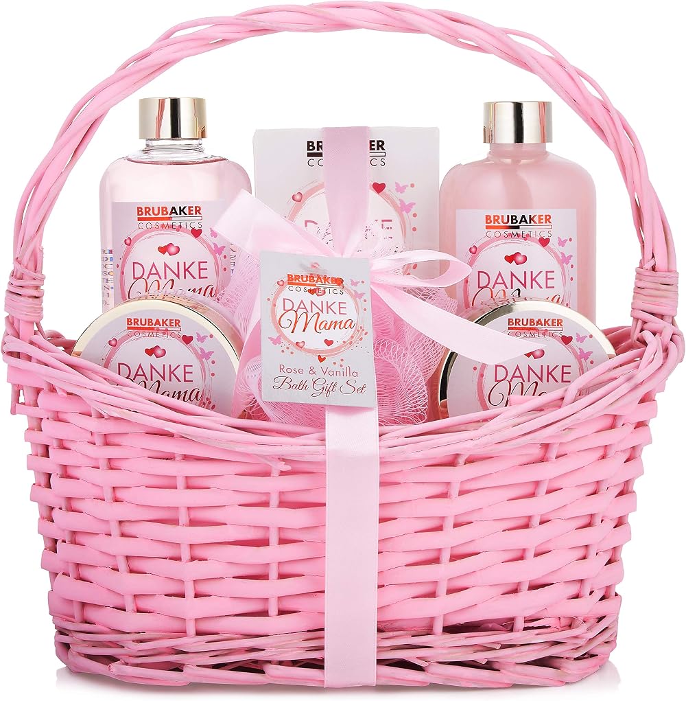 BRUBAKER Thank You Mum Spa Gift Box Roses Vanilla Vintage Basket 7 Pcs