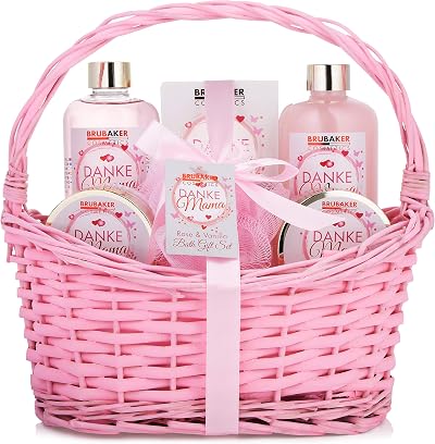 BRUBAKER Thank You Mum Spa Gift Box Roses Vanilla Vintage Basket 7 Pcs