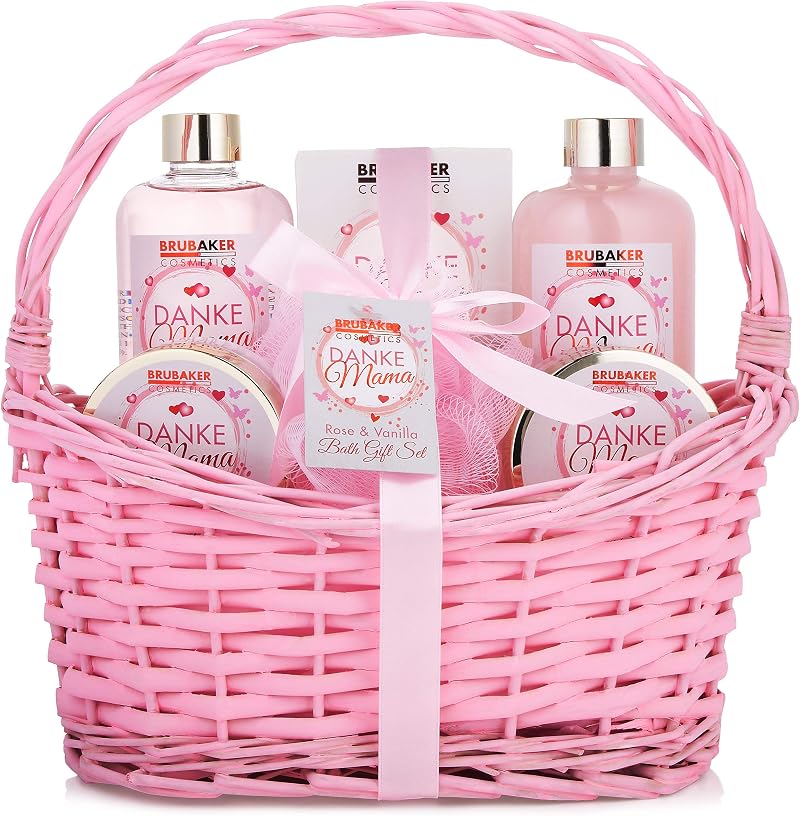 BRUBAKER Thank You Mum Spa Gift Box Roses Vanilla Vintage Basket 7 Pcs