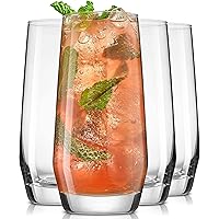 JoyJolt Gwen Highball Glasses Set of 4 Tall Drinking Glasses. 18oz Cocktail Glass Set. Lead-Free Crystal Glassware. Bourbon o