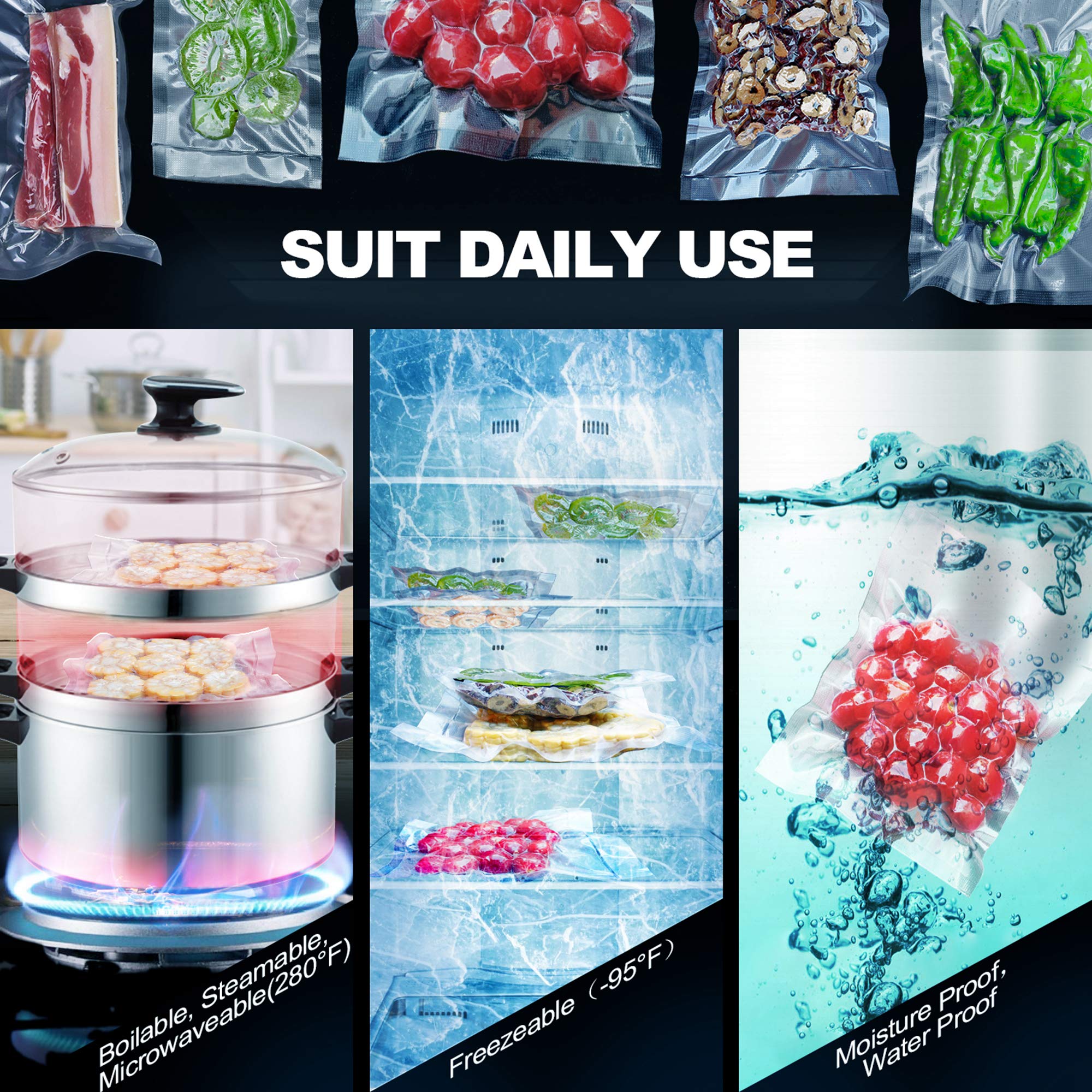 2.7×4 Inch/7x10cm Mini Vacuum Sealer Bags,Small Precut Food Storage Bag,Seal Meal Snack Fruit Nut,Boil Steam Heat Freeze,Commercial Grade Heavy Duty Sealable Bags(100PCS, Transparent)