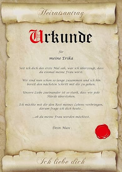 Heiratsantrag Urkunde personalisiert Geschenk Karte Hochzeit Liebe heiraten A4