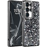 FABSPARK Case for Samsung Galaxy S25 Ultra,Glitter Crystal Diamond Rhinestone Sequin Shiny Bling Sparkly Glossy Luxury Electroplated,Aesthetic Cute Full Protection for Samsung Galaxy S25 Ultra,Black