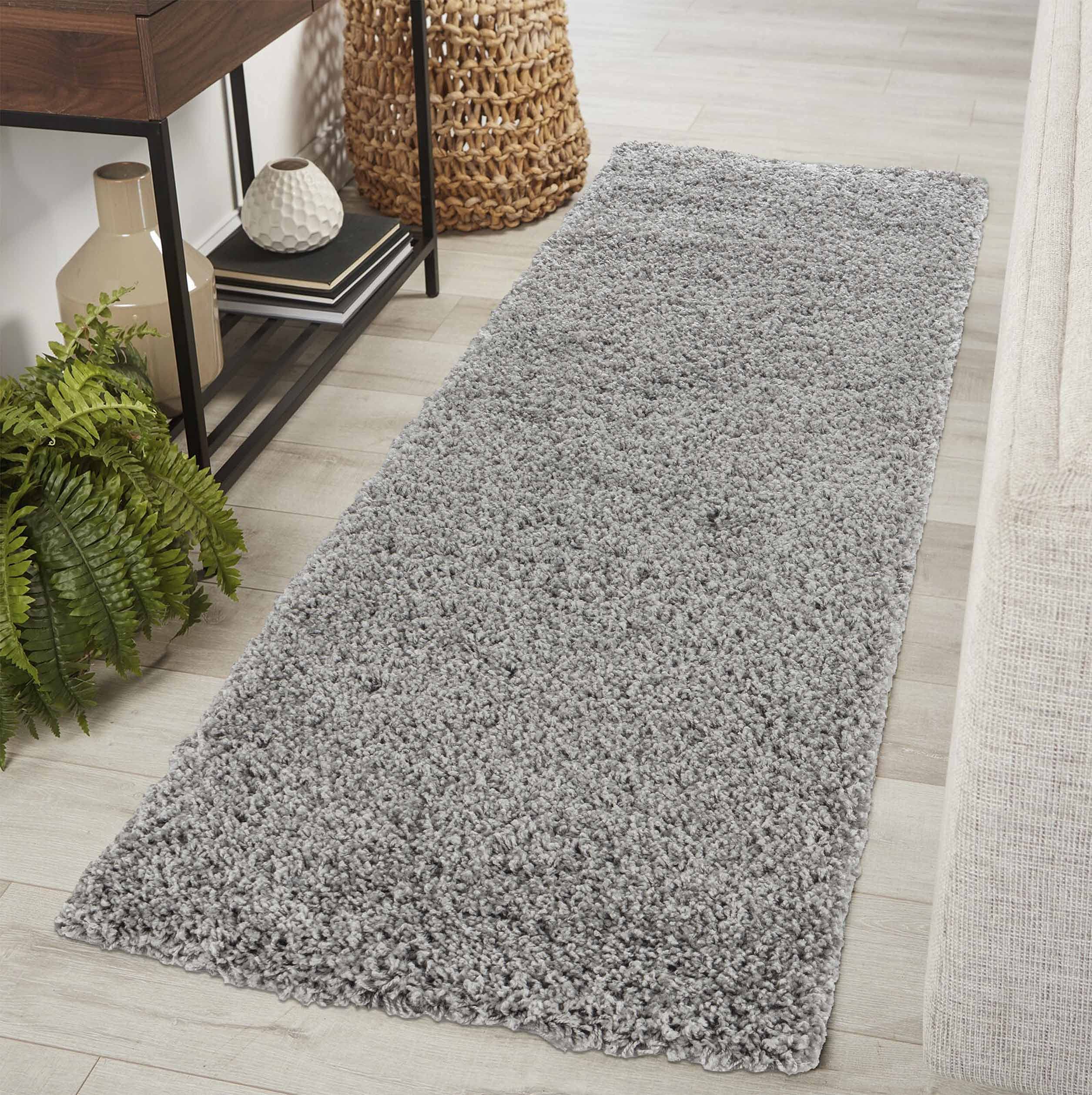 Serdim Rugs Living Room Hallway Runner Shaggy Rugs, Polypropylene, Silver Grey, 60x220cm(2" x7'3)