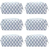 PAZIMIIK Checkered Makeup Bag for Purse Portable Zipper Make Up Pouch Small Cosmetic Case for Travel Accessories (6PCS Blue)