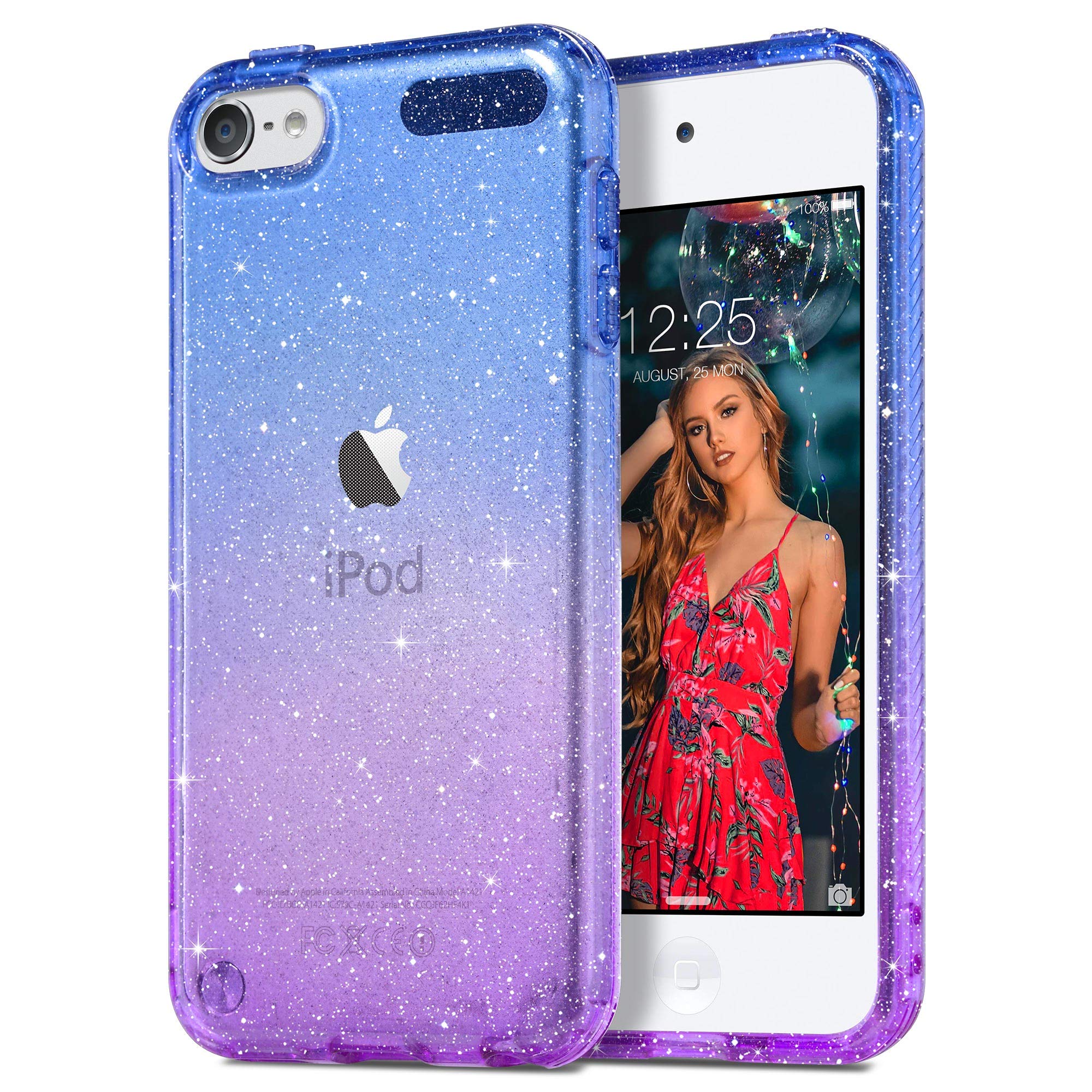ULAK iPod Touch 7 Case Glitter, iPod Touch 5/6 Clear Sparkly Soft TPU Bumper Cover Bling for Women Girls Transparent Protective Case for iPod Touch 5th/6th/7th Gen - Blue