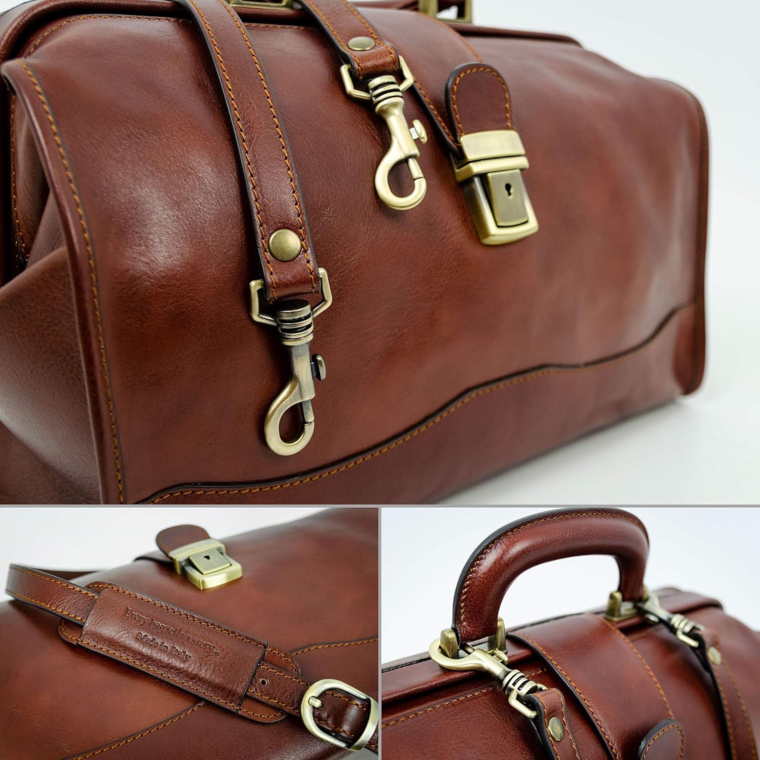 Time Resistance Leather Doctor Bag - Vintage Style Leather Handbag - Briefcase for Men and Women (Brown) - Image 4