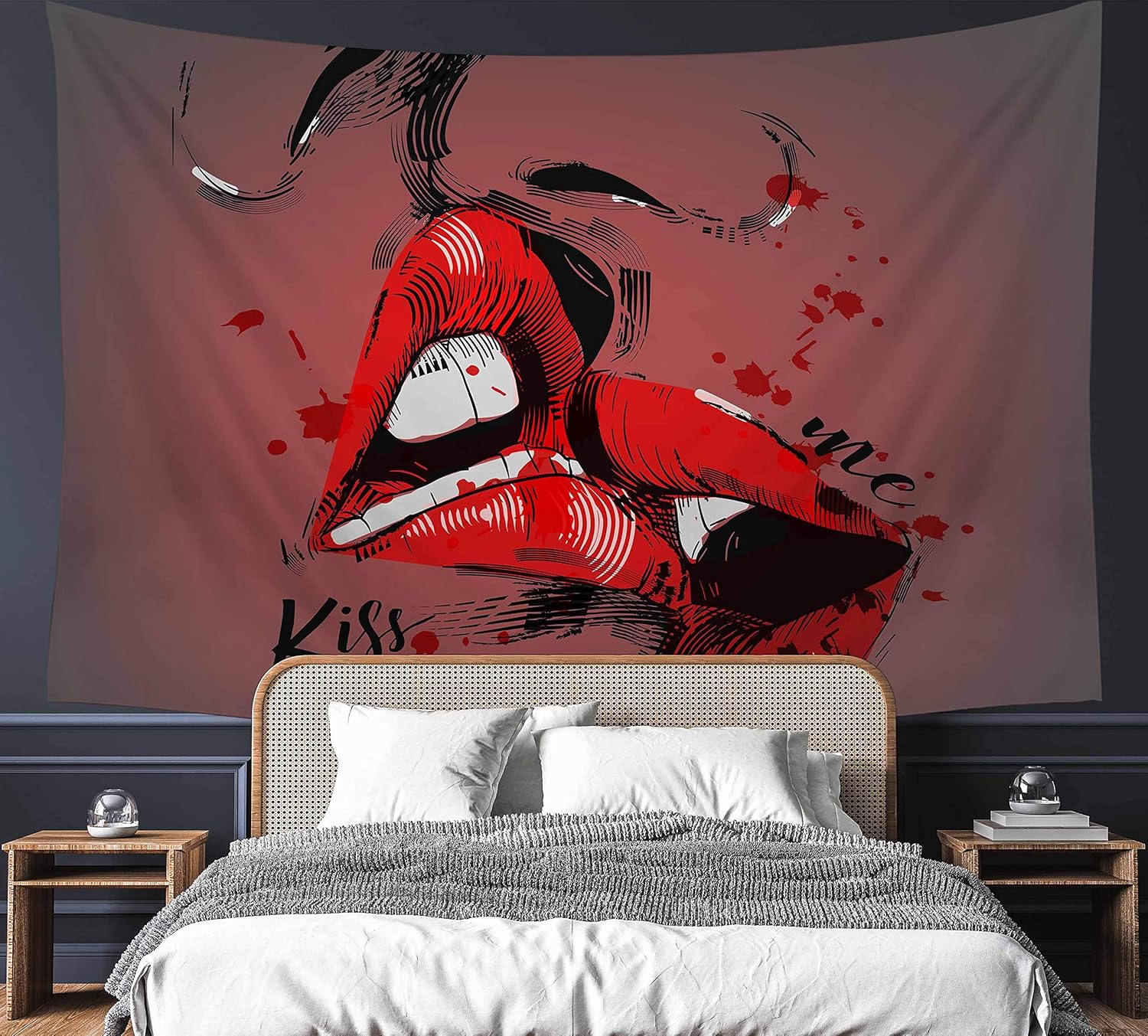 Sexy Kissing Lover Red Lips Valentine Tapestry 60