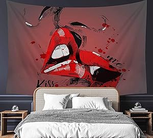 Sexy Kissing Lover Red Lips Valentine Tapestry 60